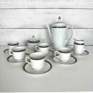VTG Bareuther Bavaria Germany 100th Anniv. Coffee Set White Cobalt Gold 14 Piece